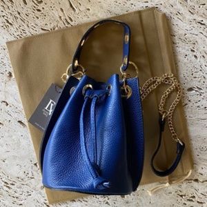 Blue Italian Genuine Leather Bucket Bag
